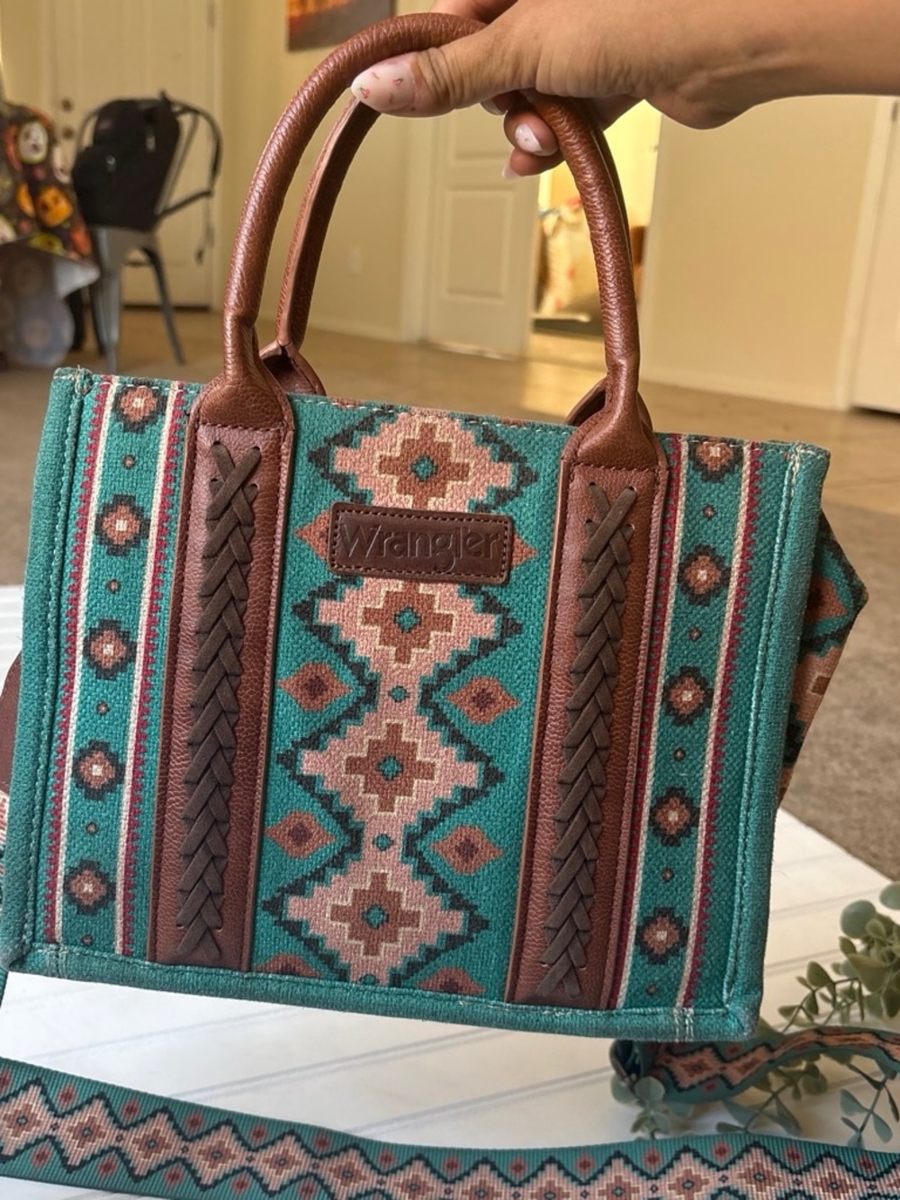 Wrangler Turquoise & Brown Southwestern Pattern Tote